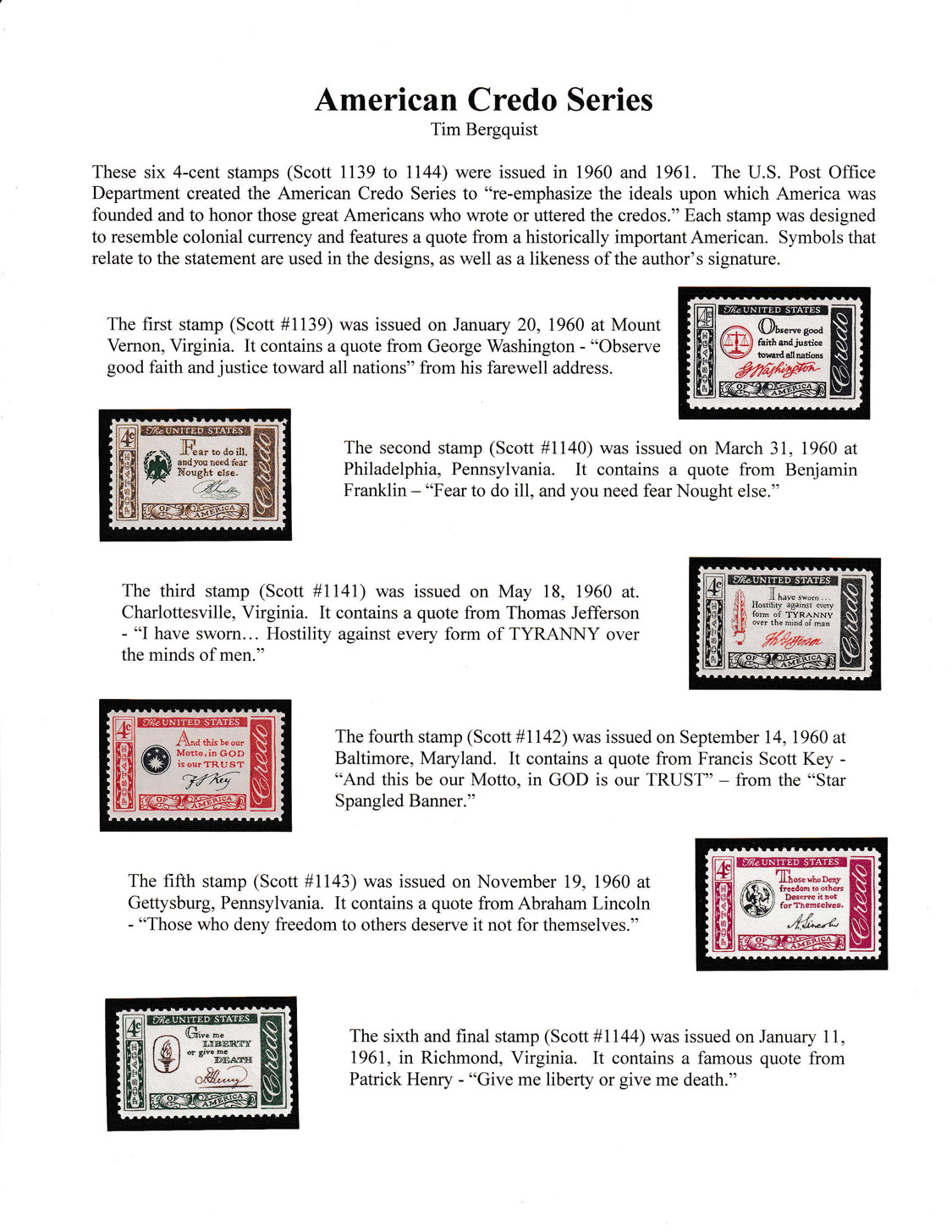 Exhibit Image for American Credo Series Stamps